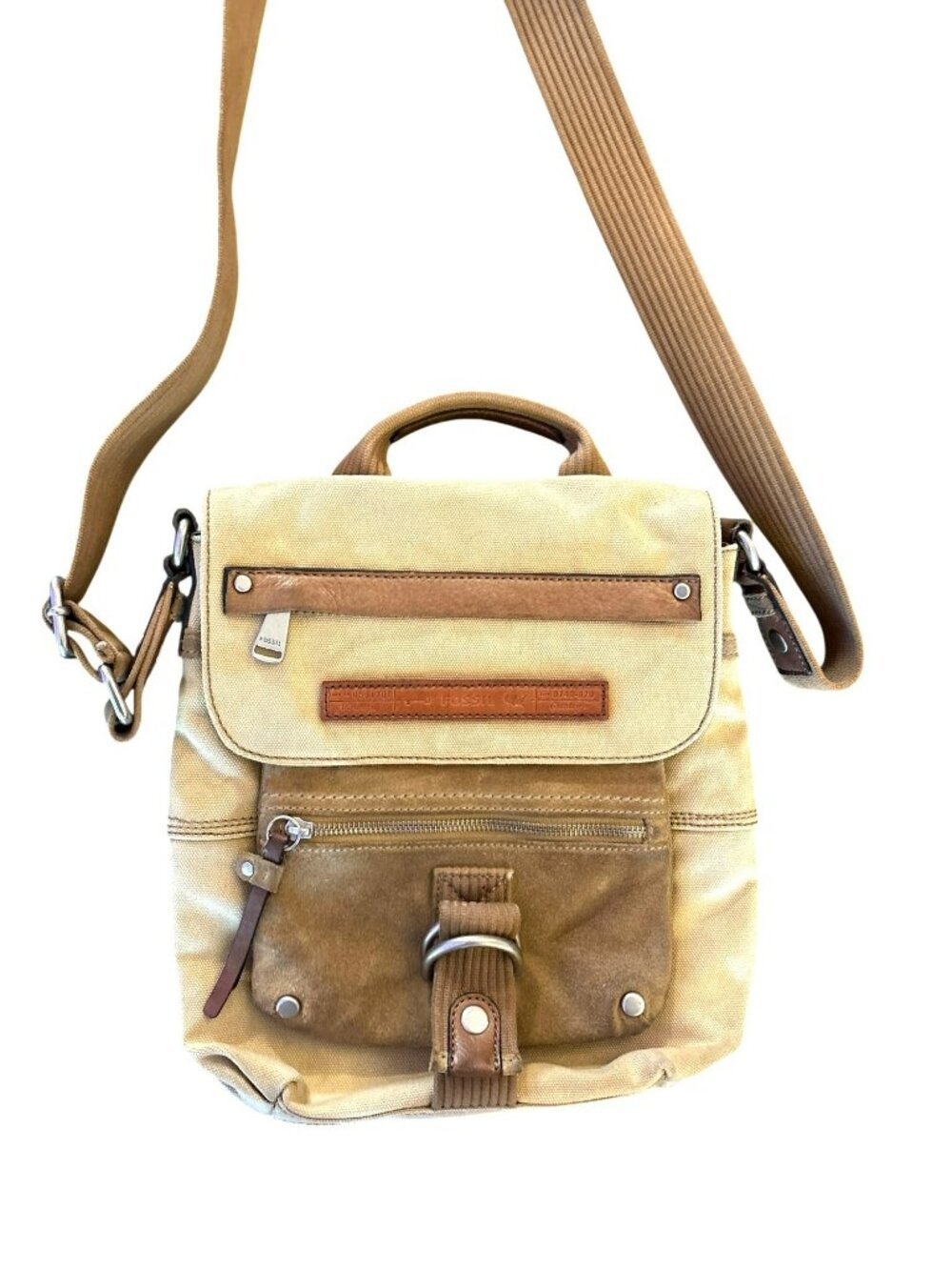 Fossil Long Live Vintage 1954 Collection Leather Trim Canvas Messenger Bag